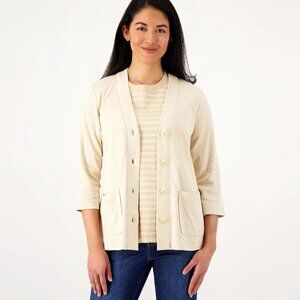 Isaac Mizrahi Live! Essentials Pima Cotton Cardigan - Sand (Sz XXS) a591692